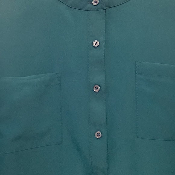 Old navy woman mock collar button down shirt front pocket size L teal green - Picture 6 of 8